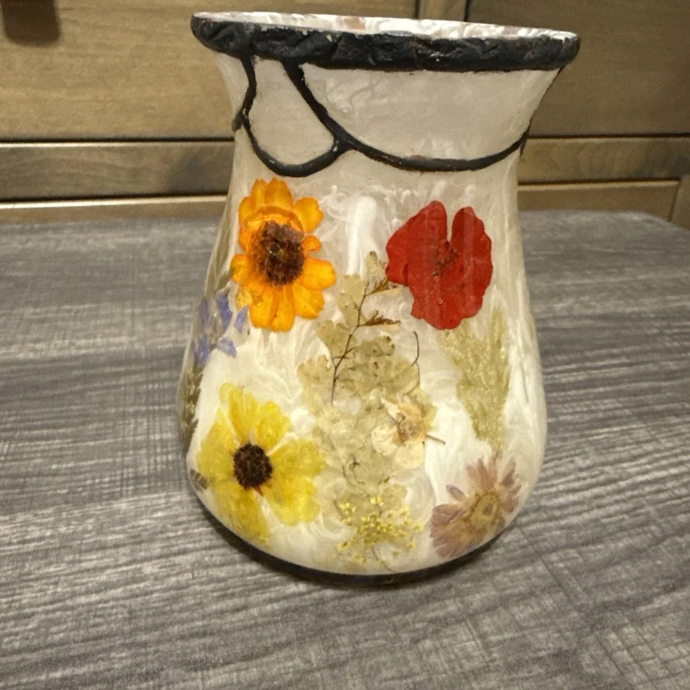Vintage India Ink Fresh Fields Acrylic Lucite Tumbler Pressed Flowers 5